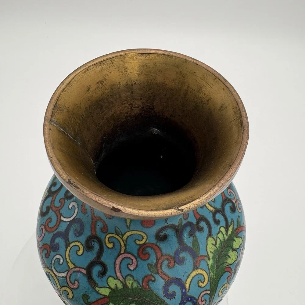 Vintage Mid‎ 19th Century Chinese Cloisonné Vase Multicolor Intricate Design 8